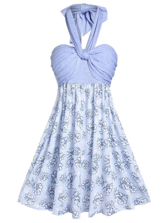Robe Tordue à Imprimé Fleur - Violet clair XL
