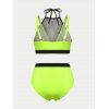 Fishnet Overlay Plus Size Ruched Bikini Swimsuit - YELLOW 2X