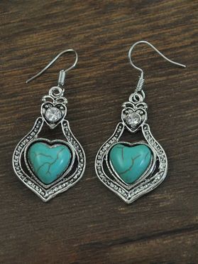 Faux Turquoise Heart Pattern Retro Hook Earrings