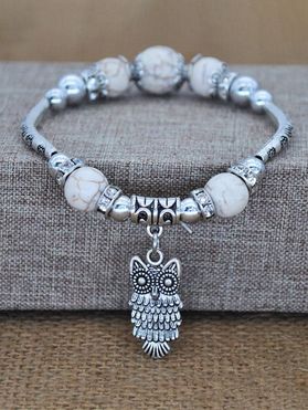 Owl Pendant Beaded Retro Bracelet
