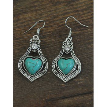 Fashion Women Faux Turquoise Heart Pattern Retro Hook Earrings Jewelry Online Silver