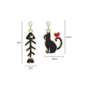 Buy Funny Rhinestone Cat Fish Bone Drop Earrings. Picture