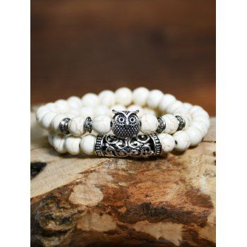 Fashion Women 2Pcs Owl Pattern Retro Beaded Bracelets Jewelry Online White