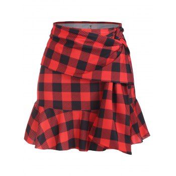 

Bowknot Plaid Print Swim Skirt, Red
