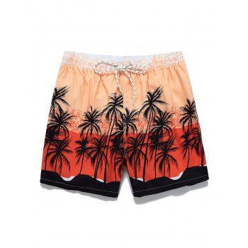 

Drawstring Palm Tree Ombre Pocket Board Shorts, Red