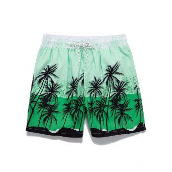 

Drawstring Palm Tree Ombre Pocket Board Shorts, Green