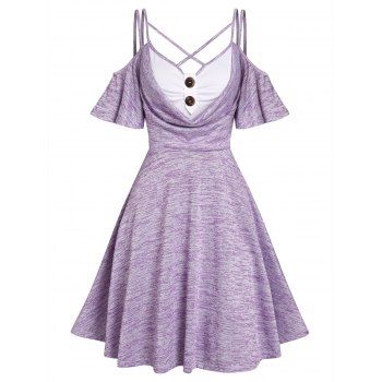 

Space Dye Cold Shoulder Double Straps Dress, Light purple