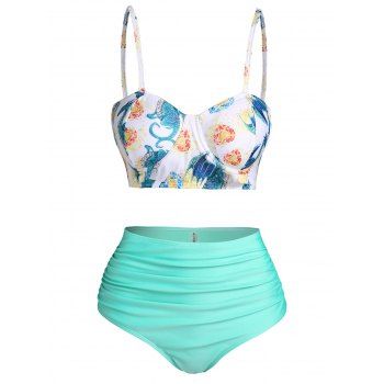 

Flying Dragon Heart Print Underwire Bikini Swimsuit, Light green