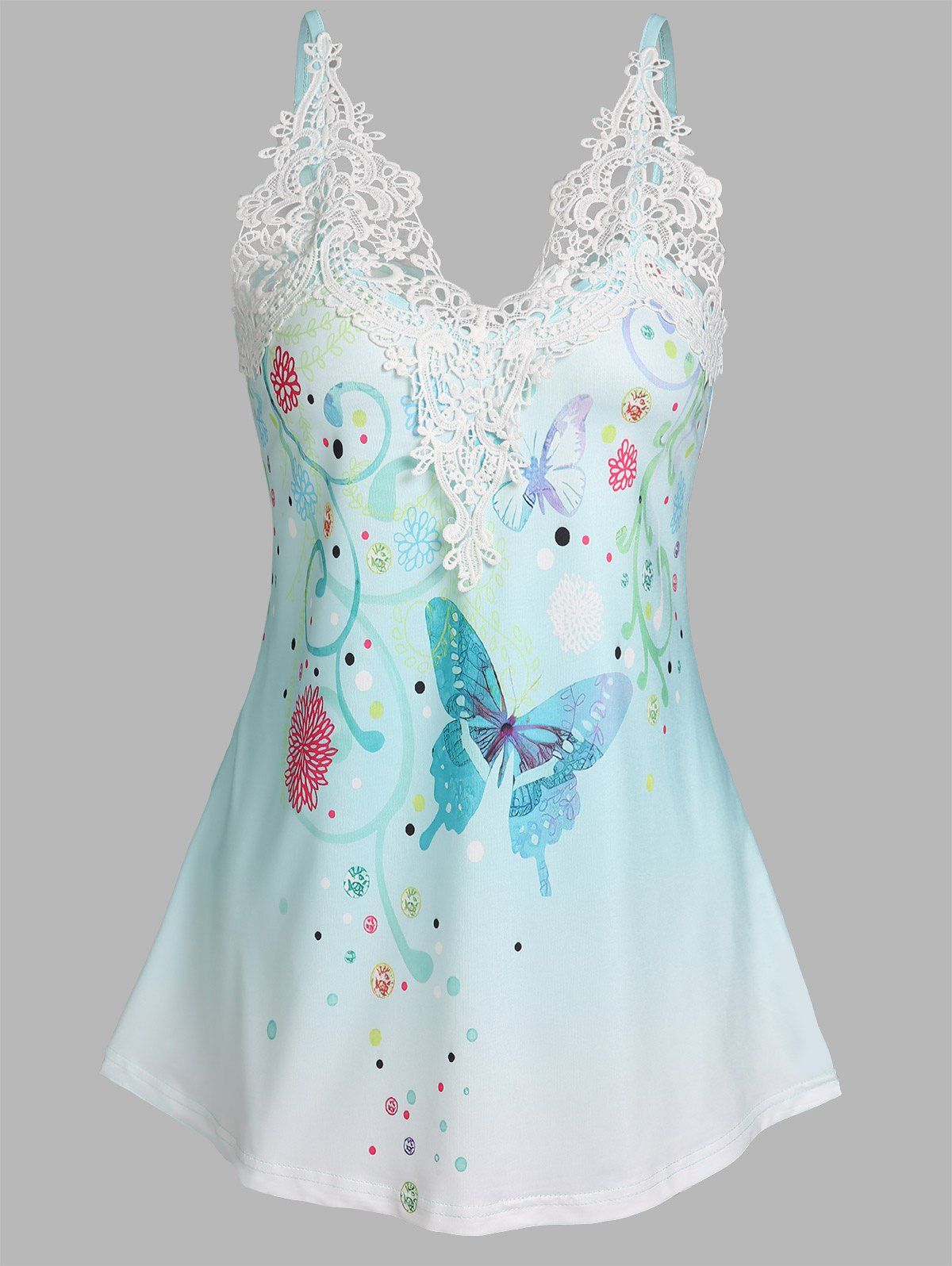 Ombre Butterfly Guipure Lace Cami Tank Top - LIGHT GREEN S