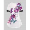 T-shirt Croisé à Imprimé Papillon Floral de Grande Taille - Blanc 2X