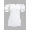 Vintage Ruched Off The Shoulder Tee and Crisscross Plaid Suspender Skirt Set - WHITE L