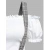 Vintage Ruched Off The Shoulder Tee and Crisscross Plaid Suspender Skirt Set - WHITE L