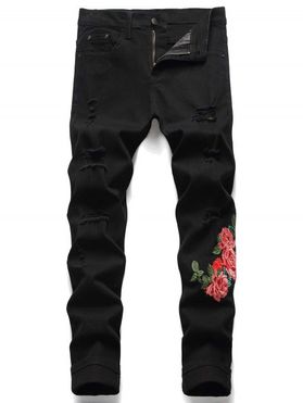 Flower Embroidery Ripped Distressed Jeans