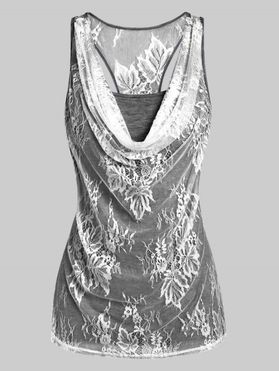 Heathered Flower Leaves Pattern Lace Draped Tank Top