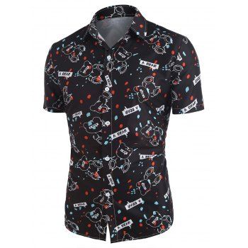 

Bear Pattern Short Sleeve Graphic Shirt, Black