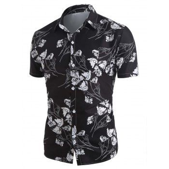 

Short Sleeve Flower Vacation Shirt, Black