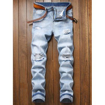 

Destressed Ripped Light Wash Denim Pants, Jeans blue