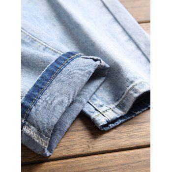 Destressed Ripped  Light Wash Denim Pants