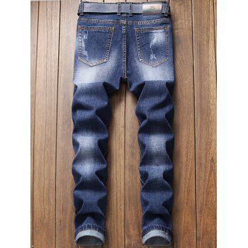 Buy Flower Letter Embroidery Scratches Denim Pants. Picture