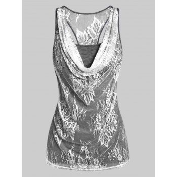 

Heathered Flower Leaves Pattern Lace Draped Tank Top, Dark gray