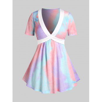 

Plus Size & Curve Plunge Tie Dye Tee, Light purple