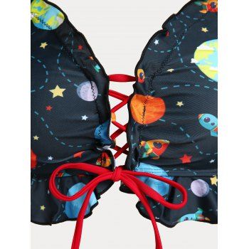 

Funny Planet Off Shoulder Lace Up Cinched Plus Size Two Piece Swimsuit, Red