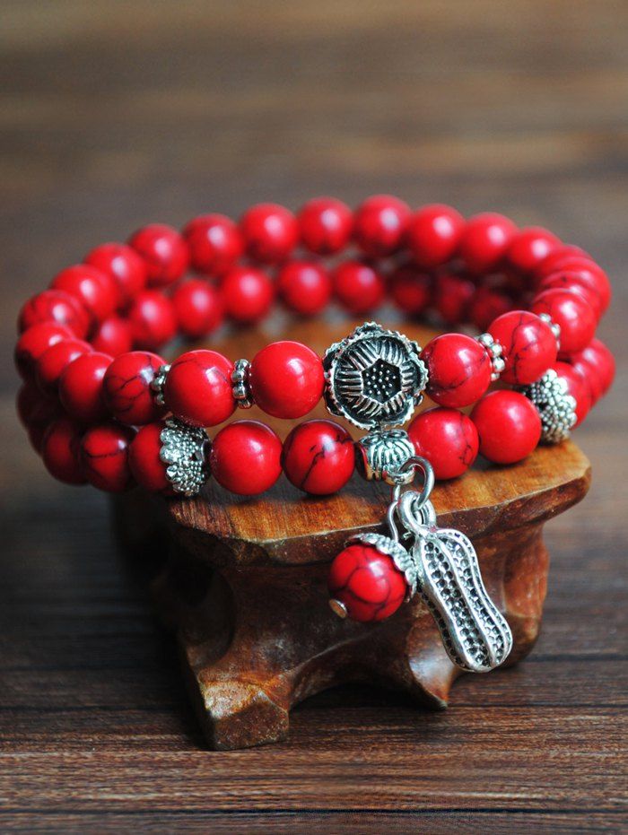 2 Pièces Bracelets de Perles de Fleurs d'Arachide - Rouge 