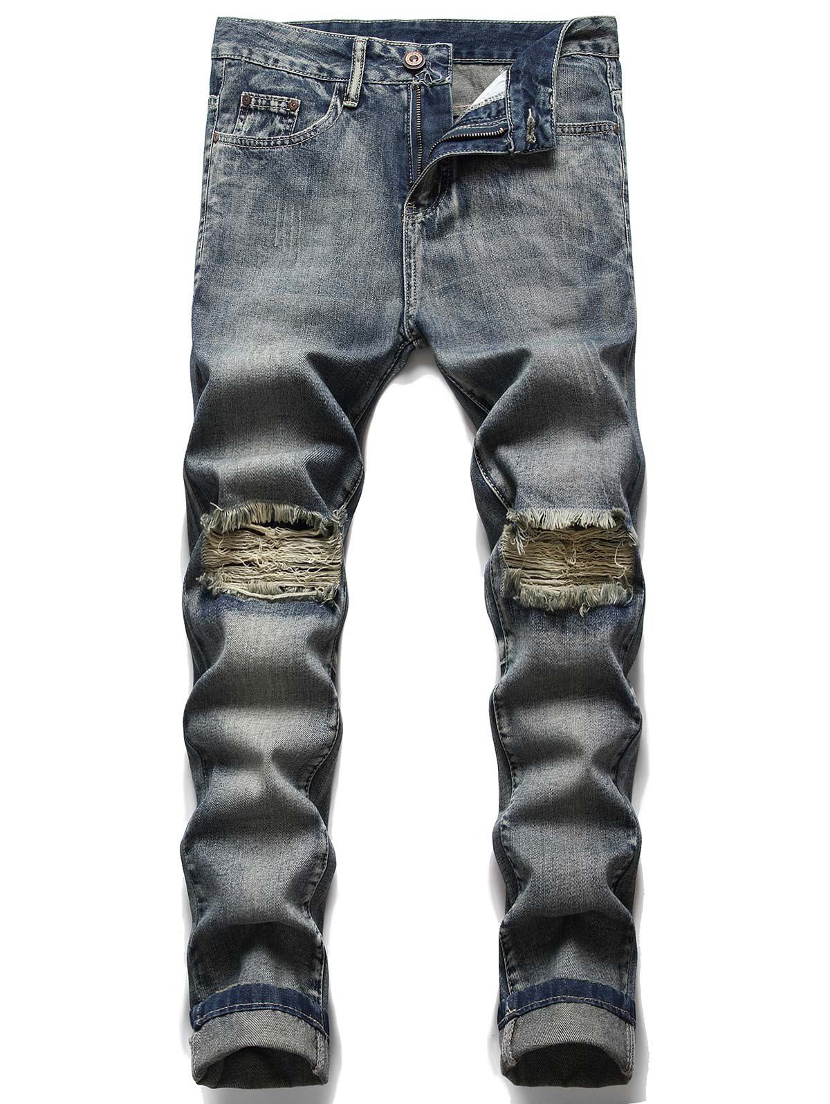 Pantalon Délavé Déchiré en Denim - Bleu de Jean 34