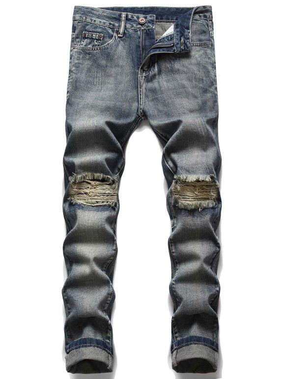 Pantalon Délavé Déchiré en Denim - Bleu de Jean 32