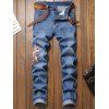 Monkey King Embroidery Patchwork Scratches Jeans - BLUE 38