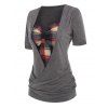 Plaid Print Faux Twinset Short Sleeve Cross Ruched Bust Tee