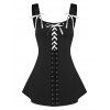 Lace Up Bow Tie Grommet Skirted Tank Top - BLACK XXL