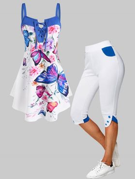 Lace Up Butterfly Cami Top and Capri Leggings Outfit
