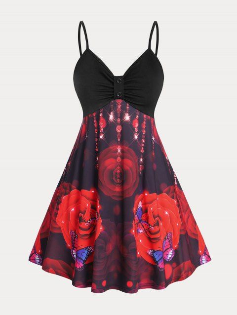 Plus Size & Curve Rose Butterfly Print Knee Length Dress