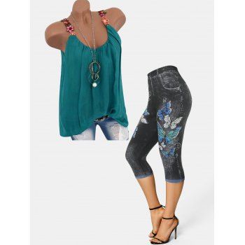 Embroidery Floral Top and Butterfly Capri Leggings Outfit