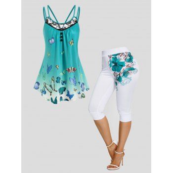 Ombre Butterfly Lace Panel Top and Capri Leggings Outfit