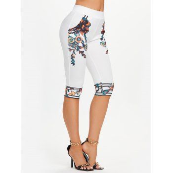 Flower Print Capri Leggings, White