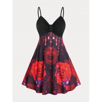 

Plus Size & Curve Rose Butterfly Print Knee Length Dress, Red