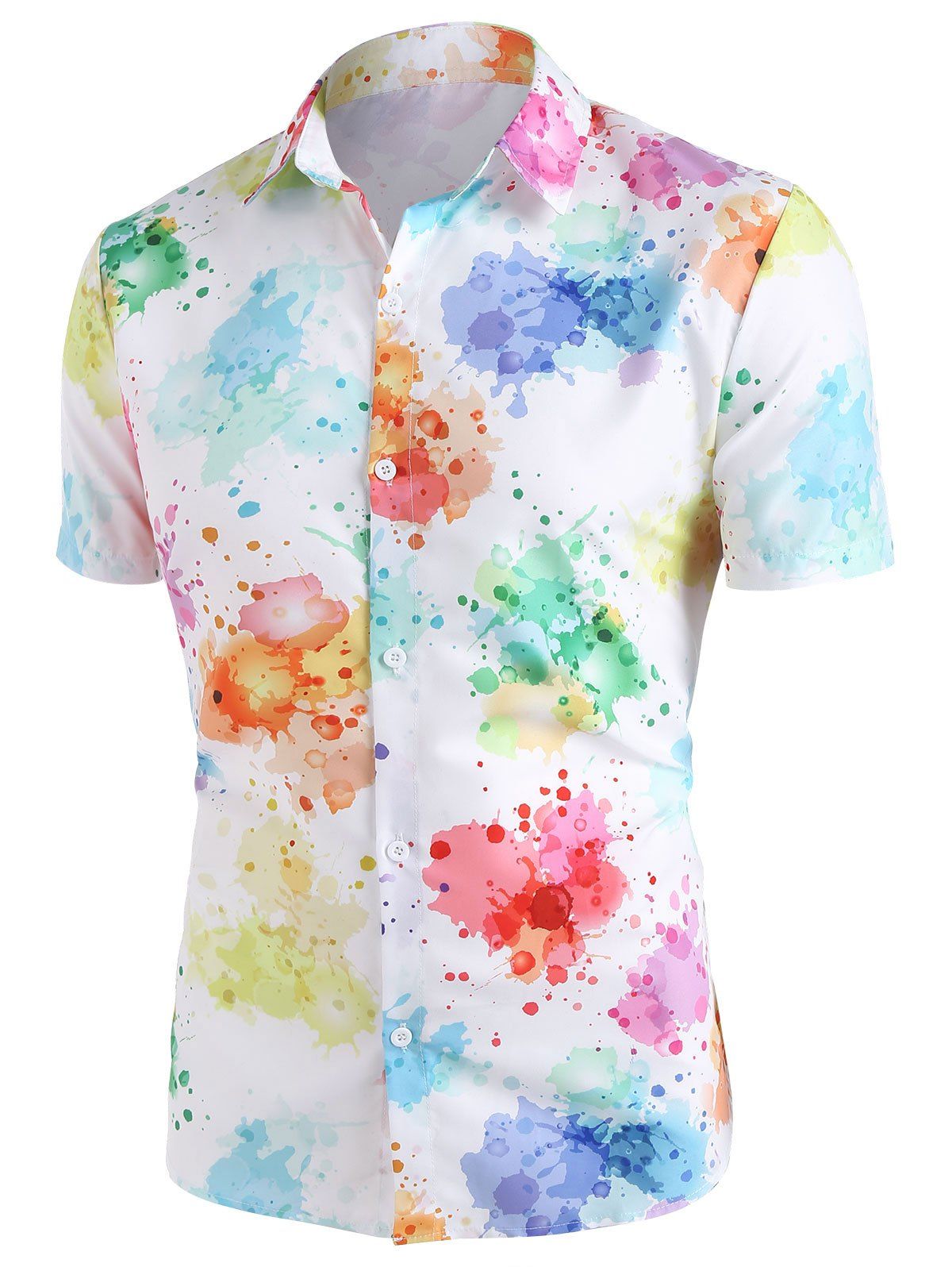 Splatter Paint Short Sleeve Shirt - multicolor A XXL