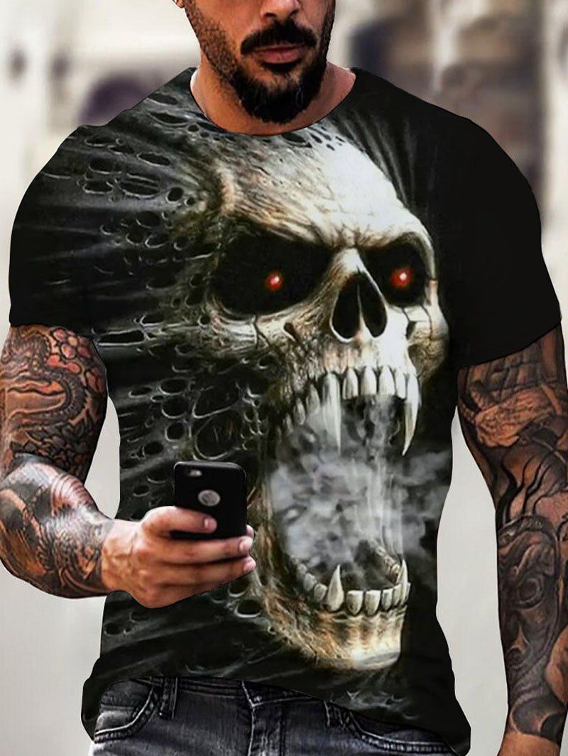T-shirt à Imprimé Gothique Crâne à Manches Courtes - multicolor 3XL