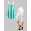 Lace Trim Cami Top and Capri Leggings Outfit - LIGHT GREEN M