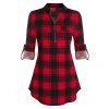 Half Zip Plaid Blouse And Criss-cross Skinny Leggings Outfit - RED M