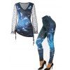 Cinched Sheer Butterfly Tie Tee and Leggings Outfit - BLUE M