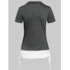 Heathered Cinched Cross Short Sleeves Contrast Colorblock Faux Twinset Tee - DARK GRAY S