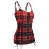Plaid Hook and Eye Lace Up Cami Top - DEEP RED XXXL
