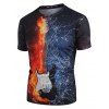 T-shirt à Imprimé Guitare en Feu et Eau à Manches Courtes - multicolor 3XL