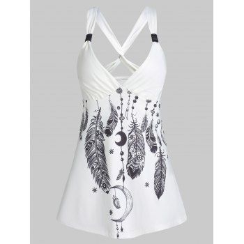 Feather Print Twisted Ruched Tank Top