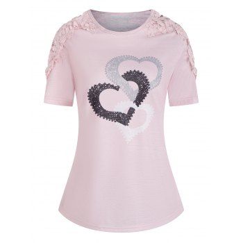 

Guipure Heart Print Tee, Light pink