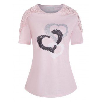

Guipure Heart Print Tee, Light pink