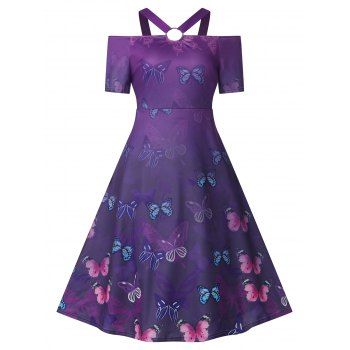 

Ombre Butterfly Cold Shoulder Cutout Dress, Purple